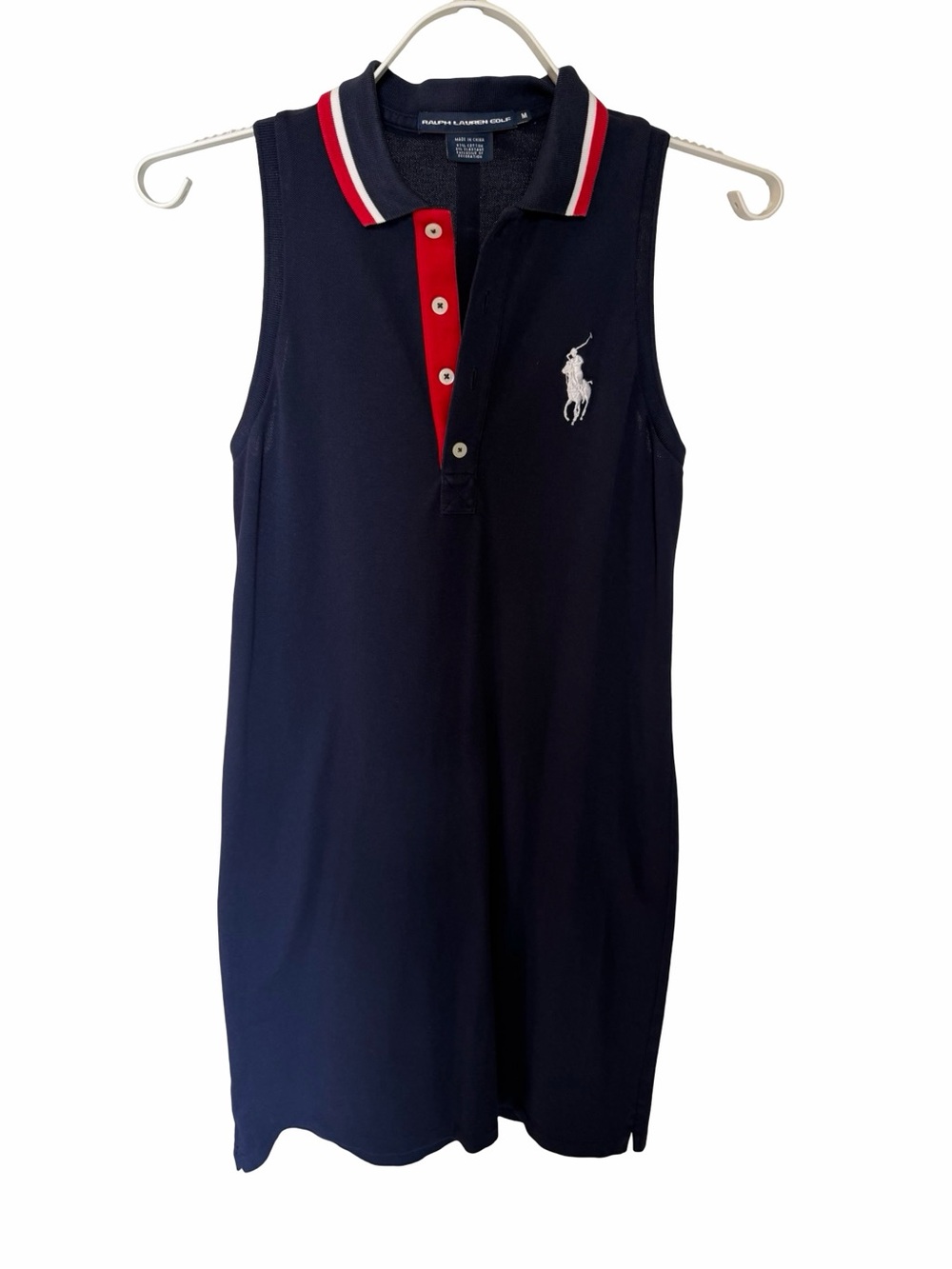 Ralph Lauren Golf Navy Sleeveless Polo Dress Red White Trim Size L Excellent